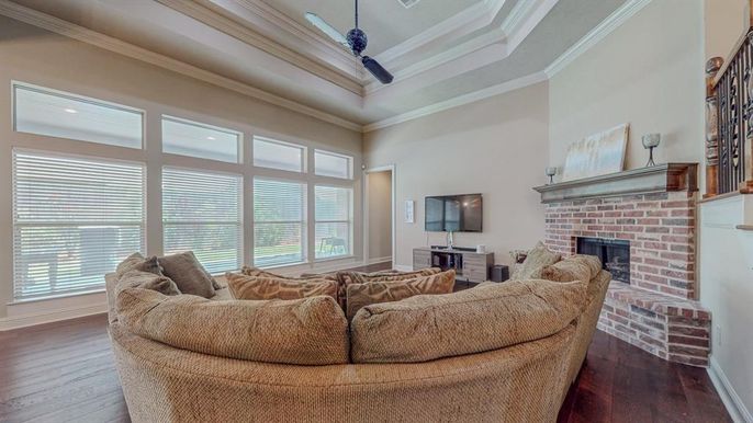 Fireplace, Interior, Living room, Stone Walls, Wood Texture Flooring