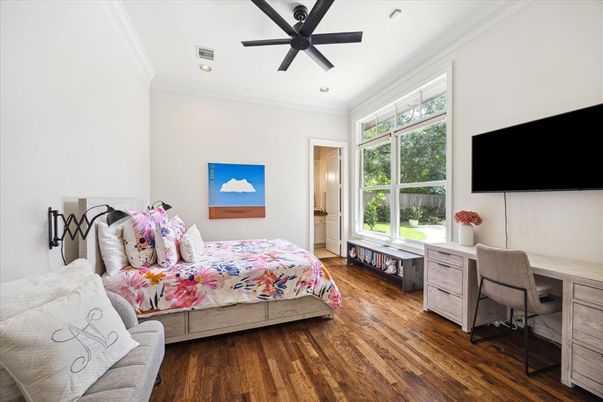 Bedroom, Home Office, Interior, Recessed Lighting, Wood Texture Flooring