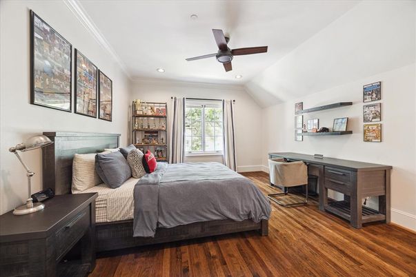 Bedroom, Home Office, Interior, Recessed Lighting, Wood Texture Flooring