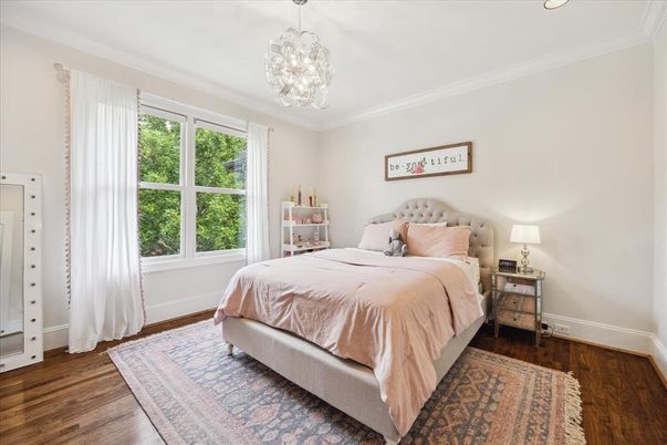Bedroom, Chandelier, Interior, Wood Texture Flooring