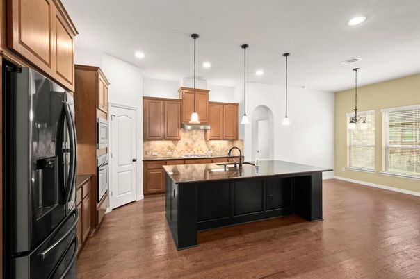 Interior, Kitchen, Pendant Lights, Recessed Lighting, Wood Texture Flooring
