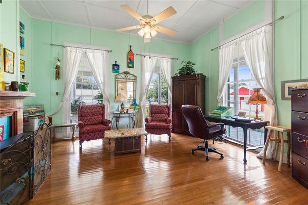 Fireplace, Home Office, Interior, Wood Texture Flooring