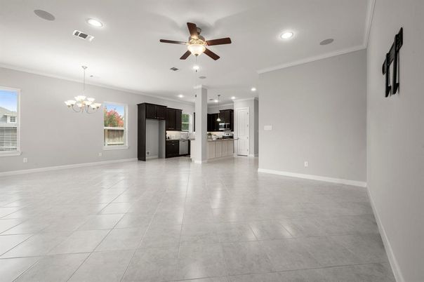 Chandelier, Empty room, Interior, Kitchen, Recessed Lighting