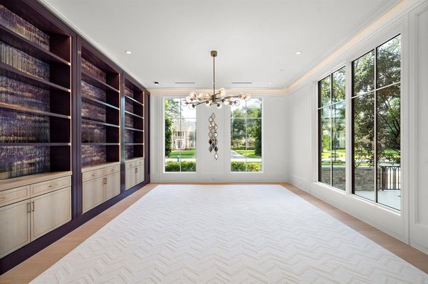 Empty room, Interior, Pendant Lights, Recessed Lighting, Wood Texture Flooring
