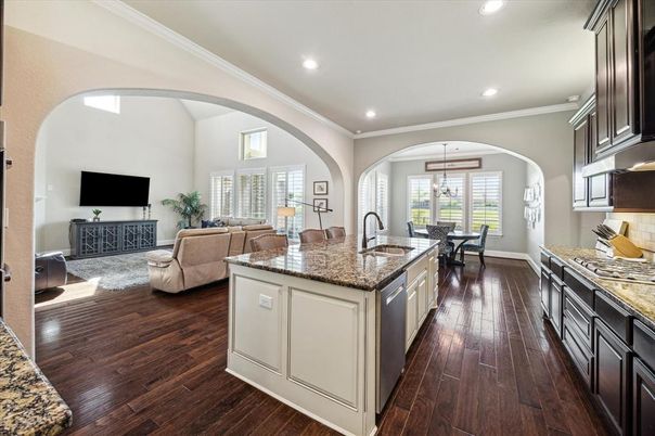 Dining room, Interior, Kitchen, Living room, Pendant Lights, Recessed Lighting, Wood Texture Flooring