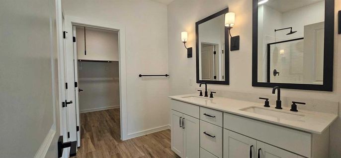 Bathroom, Dual Sink Vanities, Interior, Wood Texture Flooring