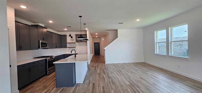 Interior, Kitchen, Pendant Lights, Recessed Lighting, Wood Texture Flooring