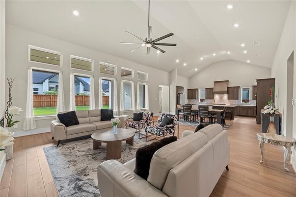 Dining room, Interior, Kitchen, Living room, Pendant Lights, Recessed Lighting, Wood Texture Flooring