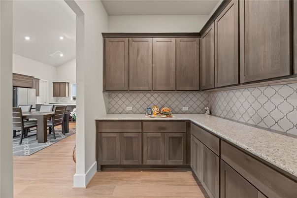 Dining room, Interior, Kitchen, Recessed Lighting, Wood Texture Flooring