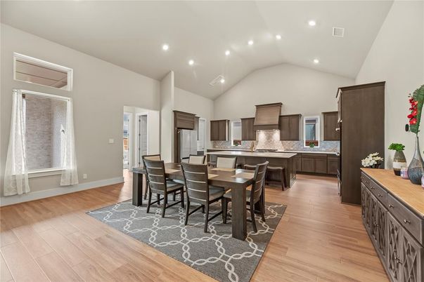 Dining room, Interior, Kitchen, Recessed Lighting, Wood Texture Flooring