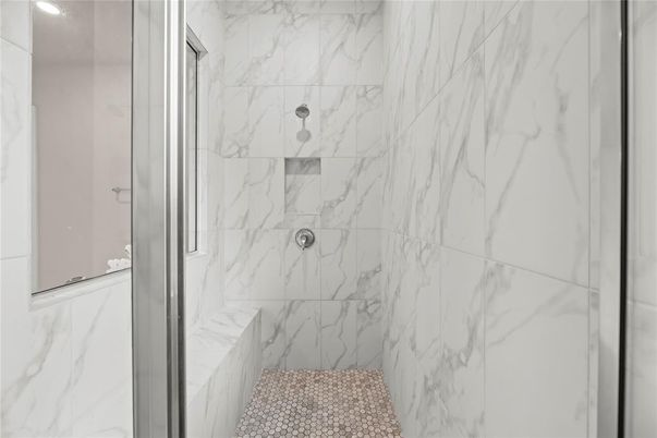 Bathroom, Glass Shower, Interior, Marble Walls