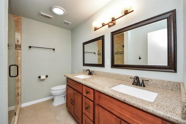 Bathroom, Dual Sink Vanities, Glass Shower, Interior, Recessed Lighting