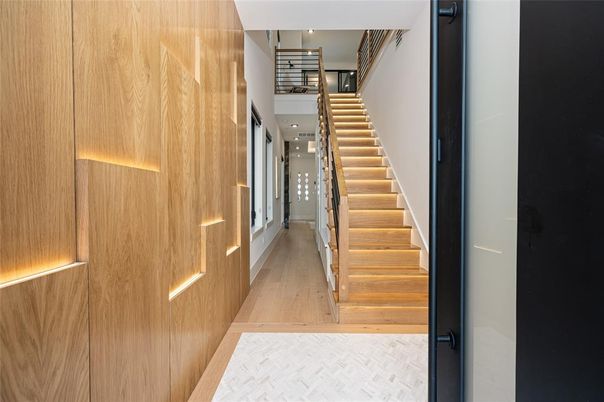 Interior, Recessed Lighting, Wood Texture Flooring, Wooden Walls