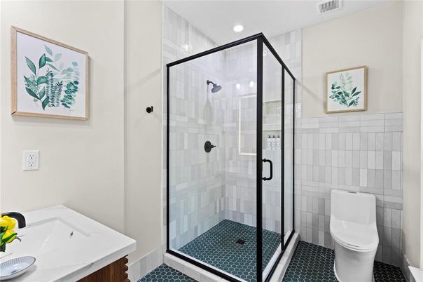 Bathroom, Glass Shower, Interior, Recessed Lighting
