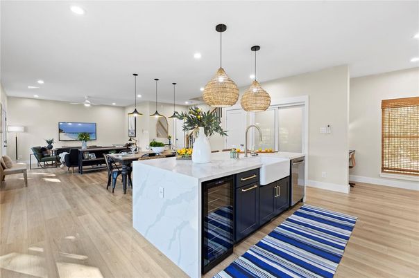 Dining room, Interior, Kitchen, Living room, Pendant Lights, Recessed Lighting, Wood Texture Flooring