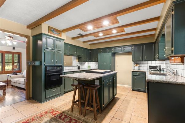 Interior, Kitchen, Recessed Lighting, Wooden Beams, Wood Texture Flooring