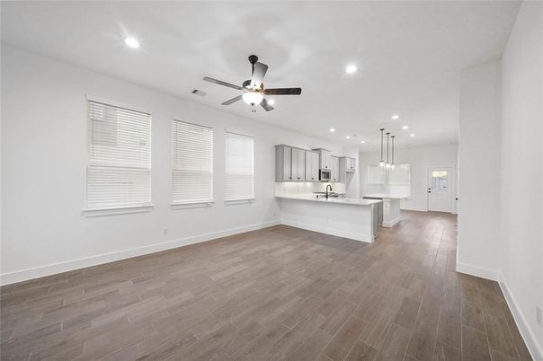 Interior, Kitchen, Pendant Lights, Recessed Lighting, Wood Texture Flooring