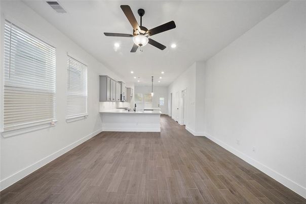 Interior, Kitchen, Pendant Lights, Recessed Lighting, Wood Texture Flooring