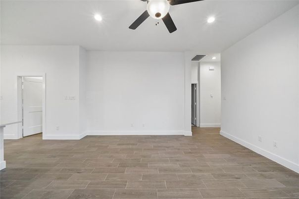 Empty room, Interior, Recessed Lighting, Wood Texture Flooring