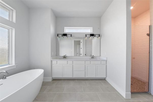 Bathroom, Dual Sink Vanities, Free Standing Baths, Interior, Recessed Lighting