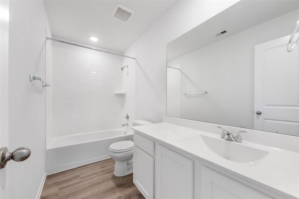 Bathroom, Interior, Recessed Lighting, Wood Texture Flooring