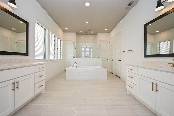 Bathroom, Dual Sink Vanities, Glass Shower, Interior, Recessed Lighting
