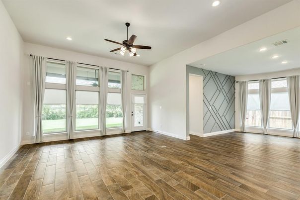 Empty room, Interior, Recessed Lighting, Wood Texture Flooring