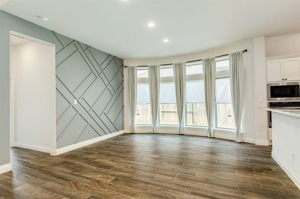 Empty room, Interior, Kitchen, Recessed Lighting, Wood Texture Flooring