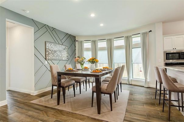 Dining room, Interior, Recessed Lighting, Wood Texture Flooring