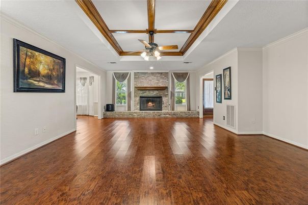 Empty room, Fireplace, Interior, Wood Texture Flooring