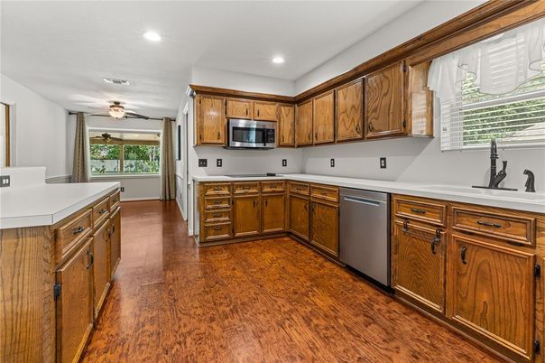 Interior, Kitchen, Recessed Lighting, Wood Texture Flooring