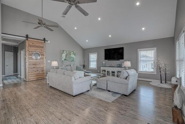 Interior, Living room, Recessed Lighting, Wood Texture Flooring