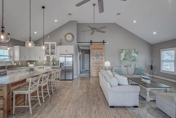 Interior, Kitchen, Living room, Pendant Lights, Recessed Lighting, Stainless Steel Appliances, Wood Texture Flooring