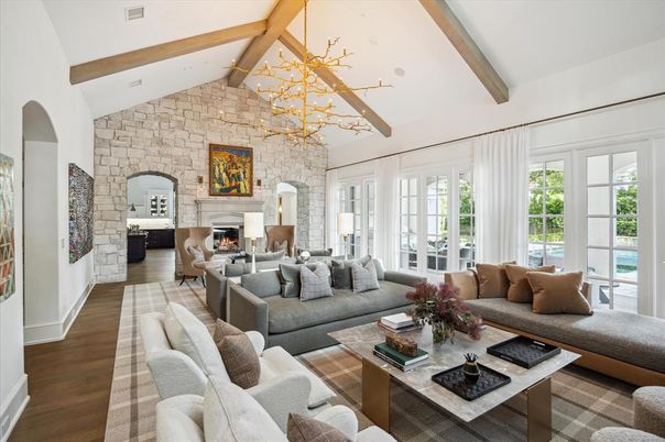 Fireplace, Interior, Living room, Stone Walls, Wooden Beams, Wood Texture Flooring