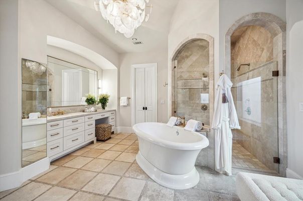 Bathroom, Dual Sink Vanities, Free Standing Baths, Glass Shower, Interior