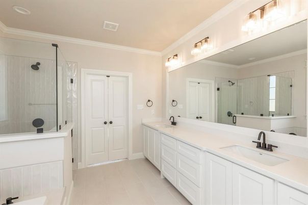 Bathroom, Dual Sink Vanities, Glass Shower, Interior