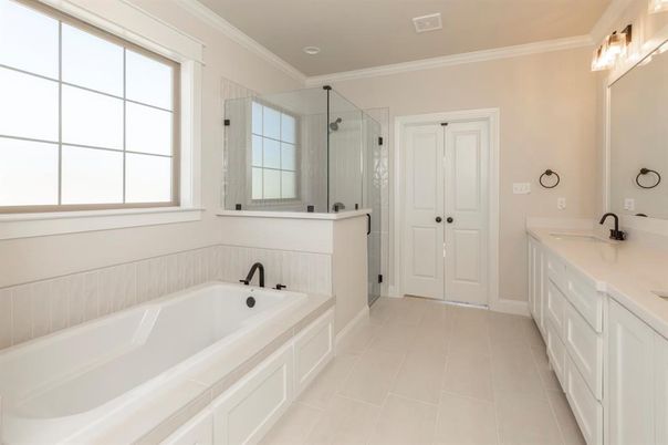 Bathroom, Dual Sink Vanities, Glass Shower, Interior, Recessed Lighting