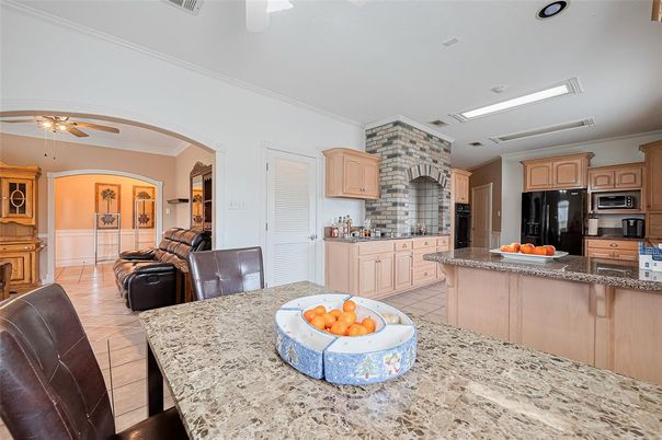 Dining room, Interior, Kitchen, Recessed Lighting, Stone Walls