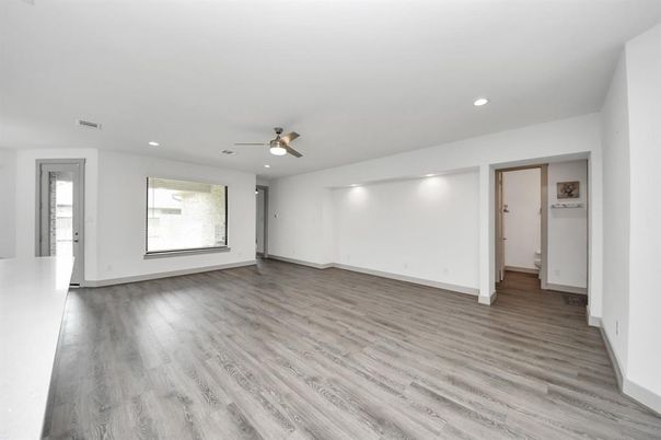 Empty room, Interior, Recessed Lighting, Wood Texture Flooring