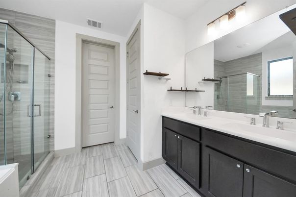 Bathroom, Dual Sink Vanities, Glass Shower, Interior