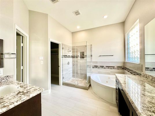 Bathroom, Dual Sink Vanities, Free Standing Baths, Glass Shower, Interior, Recessed Lighting