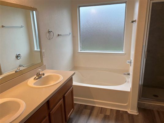 Bathroom, Dual Sink Vanities, Interior, Wood Texture Flooring