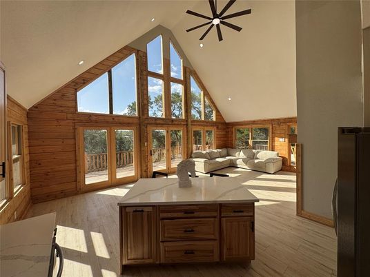Interior, Living room, Recessed Lighting, Wood Texture Flooring, Wooden Walls