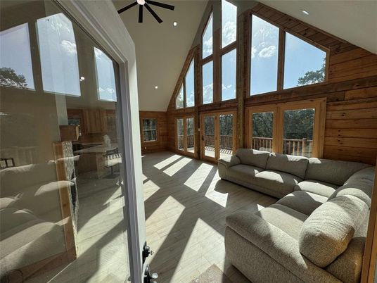Interior, Living room, Recessed Lighting, Wood Texture Flooring, Wooden Walls