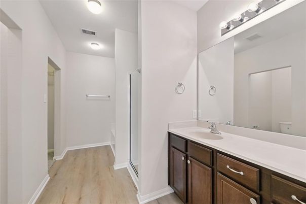 Bathroom, Dual Sink Vanities, Interior, Wood Texture Flooring