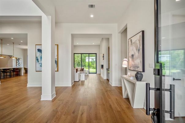 Dining room, Interior, Pendant Lights, Recessed Lighting, Wood Texture Flooring