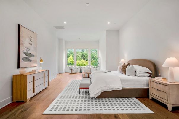 Bedroom, Interior, Recessed Lighting, Wood Texture Flooring