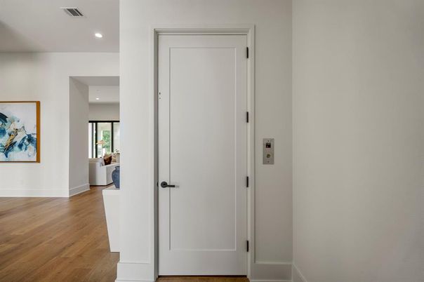 Elevator, Interior, Recessed Lighting, Wood Texture Flooring