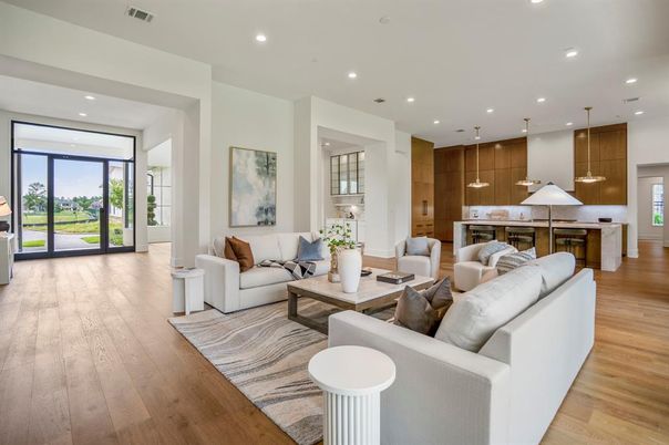 Interior, Kitchen, Living room, Pendant Lights, Recessed Lighting, Wood Texture Flooring