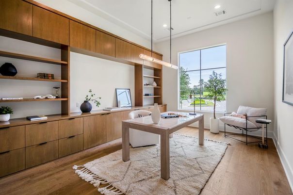 Home Office, Interior, Pendant Lights, Recessed Lighting, Wood Texture Flooring